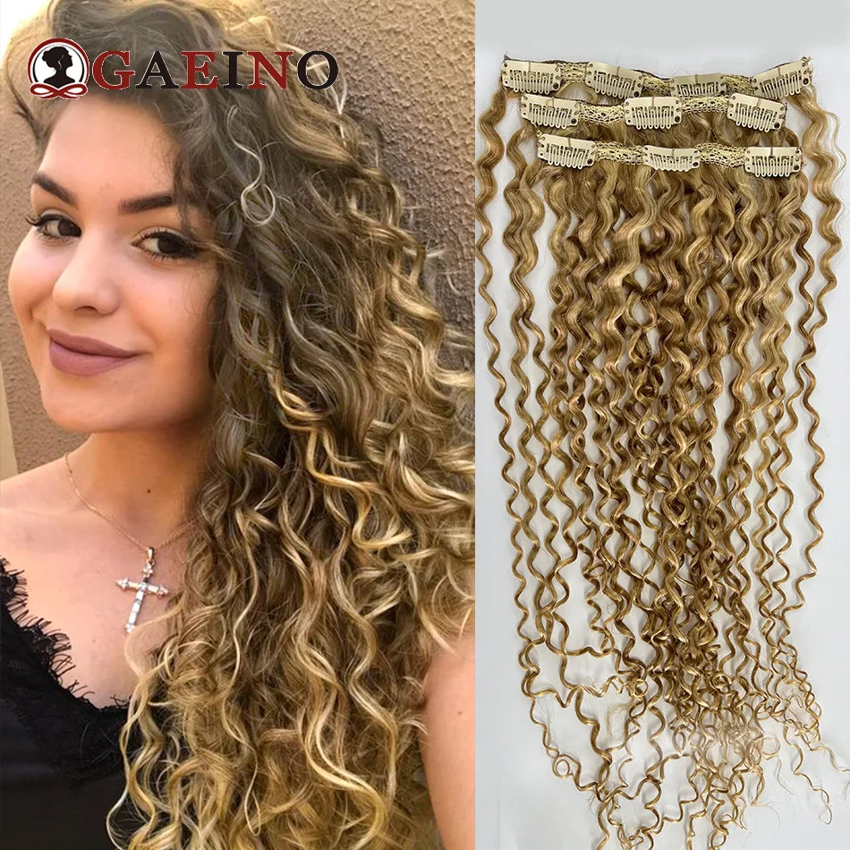 3Pcs/Set Kinky Curly Clip In Human Hair Extensions Blonde Clip On Hairpiece Real Human Hair As The Sample Of First Purchase ﻿