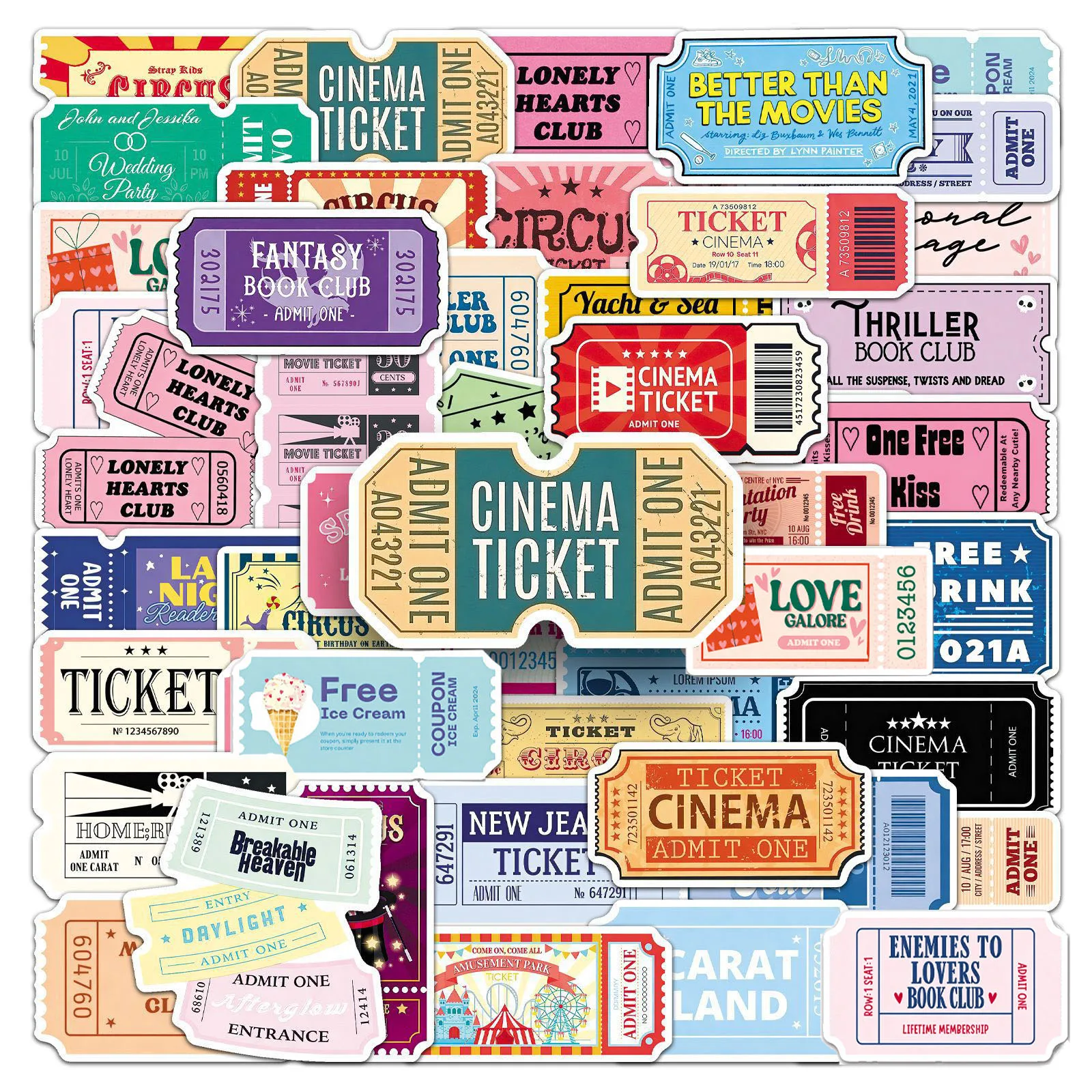 50PCS Bill Stub Graffiti Fun Stickers Decorative Water Bottles, Safety Hats, Luggage, Bicycles, Skateboards