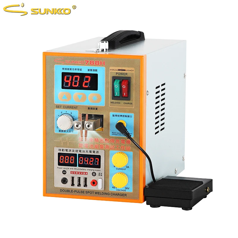 

SUNKKO 788H Pulse Spot Welding Machine 1.5kw Spot Welder LED light Lithium Battery Test USB Charging for 18650 Battery Pack Weld