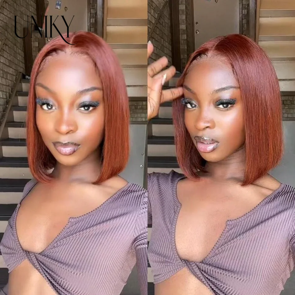 4# Reddish Brown Straight Bob Wig 13x4 Lace Frontal Brazilian Hair Wigs For Women Lace Wig Pre Plucked Short Natural Bob Wig