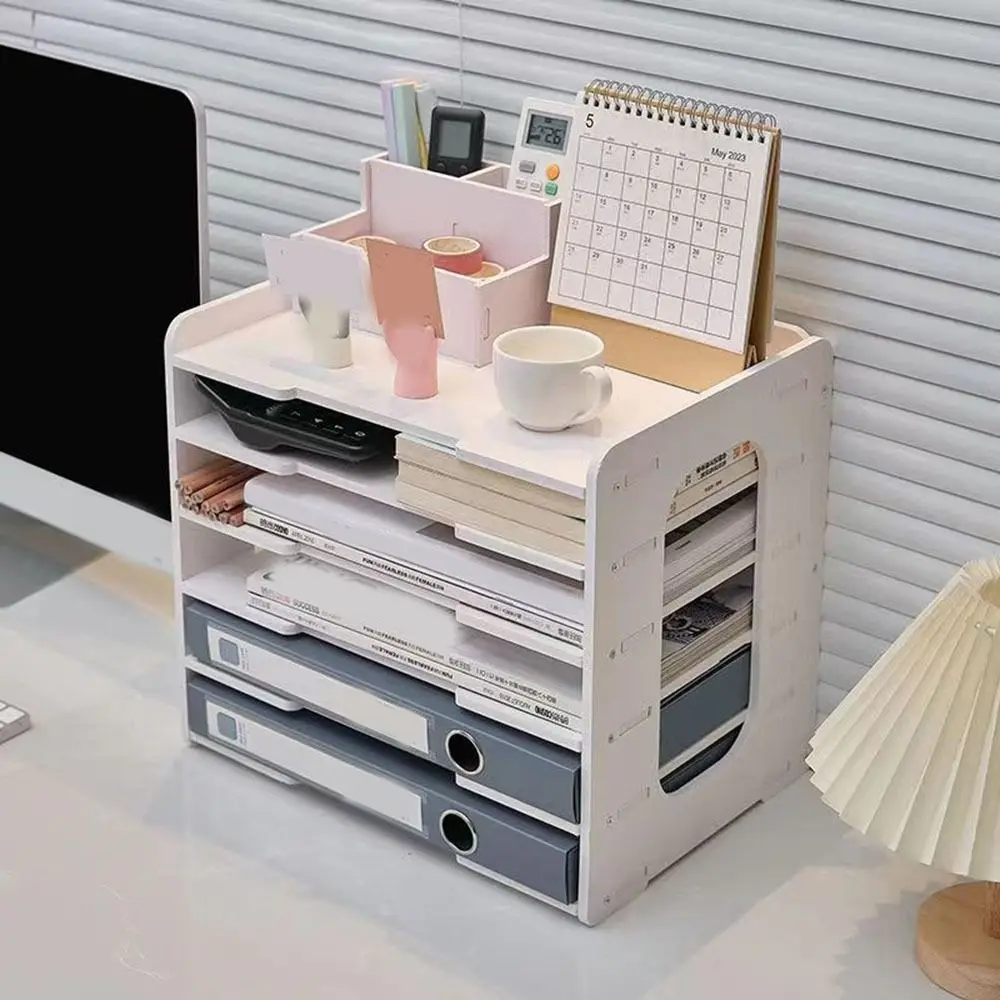 PVC Multi-layer File Storage Rack Large Capacity Space Saving Table File Rack Easy Assembly Desk Top Shelf Accounting Supplies