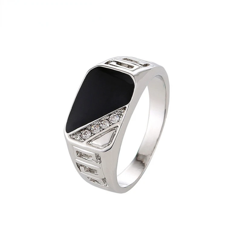 

Classic Size 7-12 Good Quality Men Rhineston Jewelry Gold/Silver-Color Black Enamel Male Finger Titanium Stainless Ring