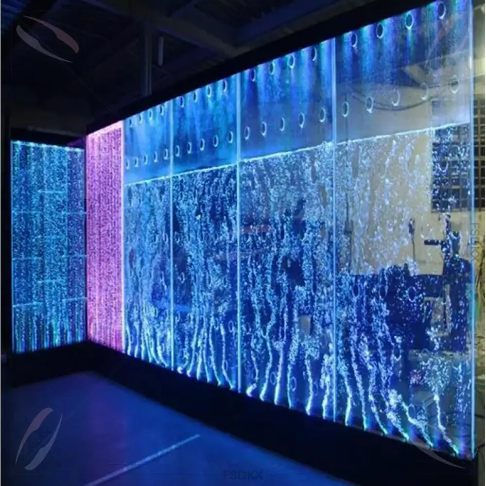 Custom Acrylic Bubble Wall Changeable Colorful Lights Air Bubble Screen Clear Acrylic Water Curtain Fountain