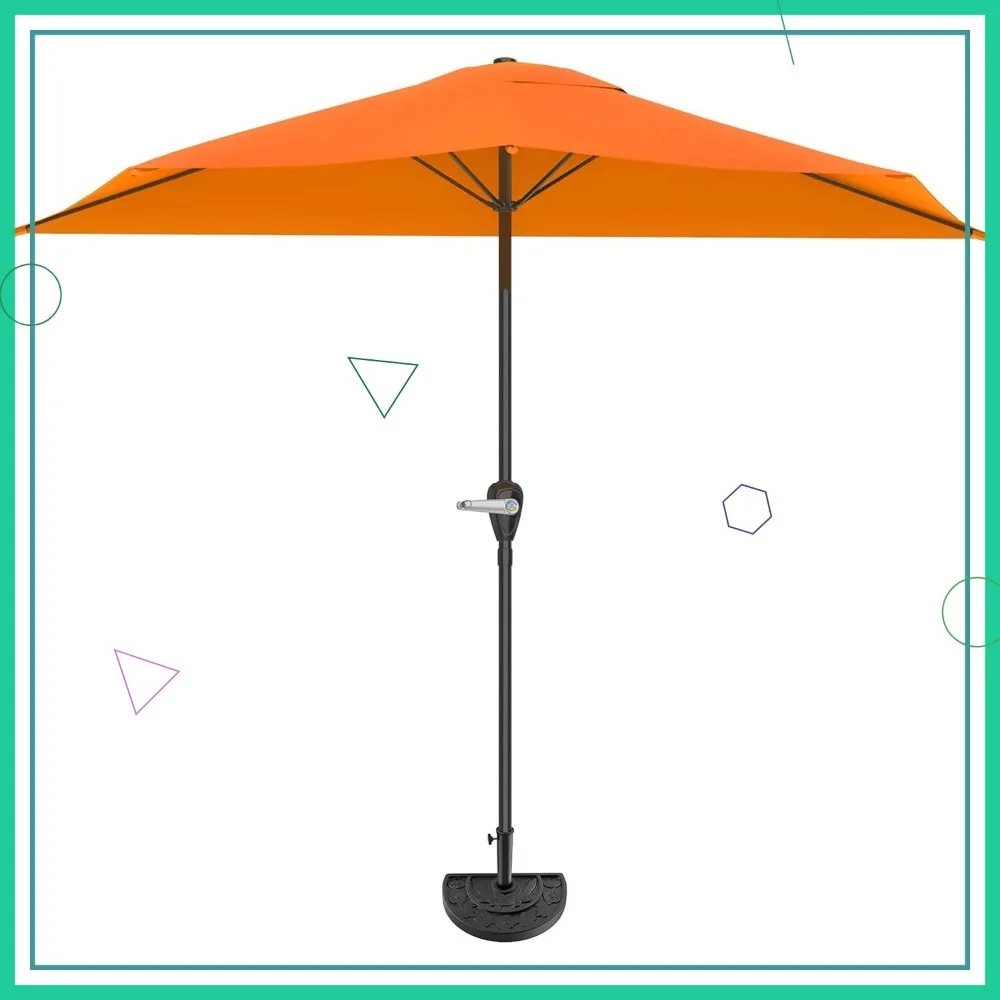 

9ft Half Round Patio Umbrella with Easy Crank - Compact Semicircle Outdoor Shade for Balcony, Porch, Deck in Terracotta