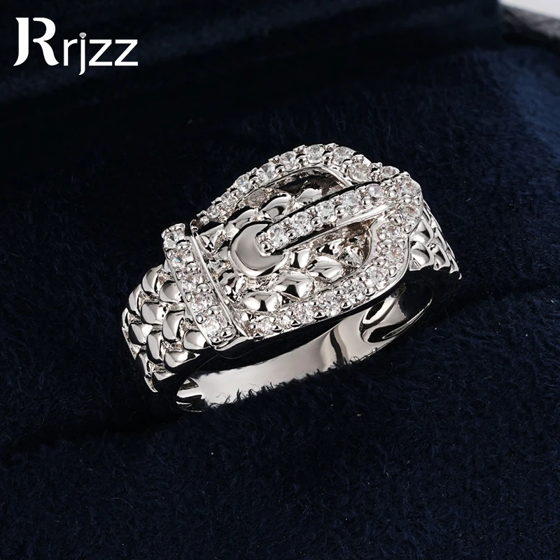 

Rrjzz AAAAA Cubic Zirconia Wedding Ring Vintage Gold Silver Color Plated Belt ​Engagement Rings Jewelry for Women Birthday Gift