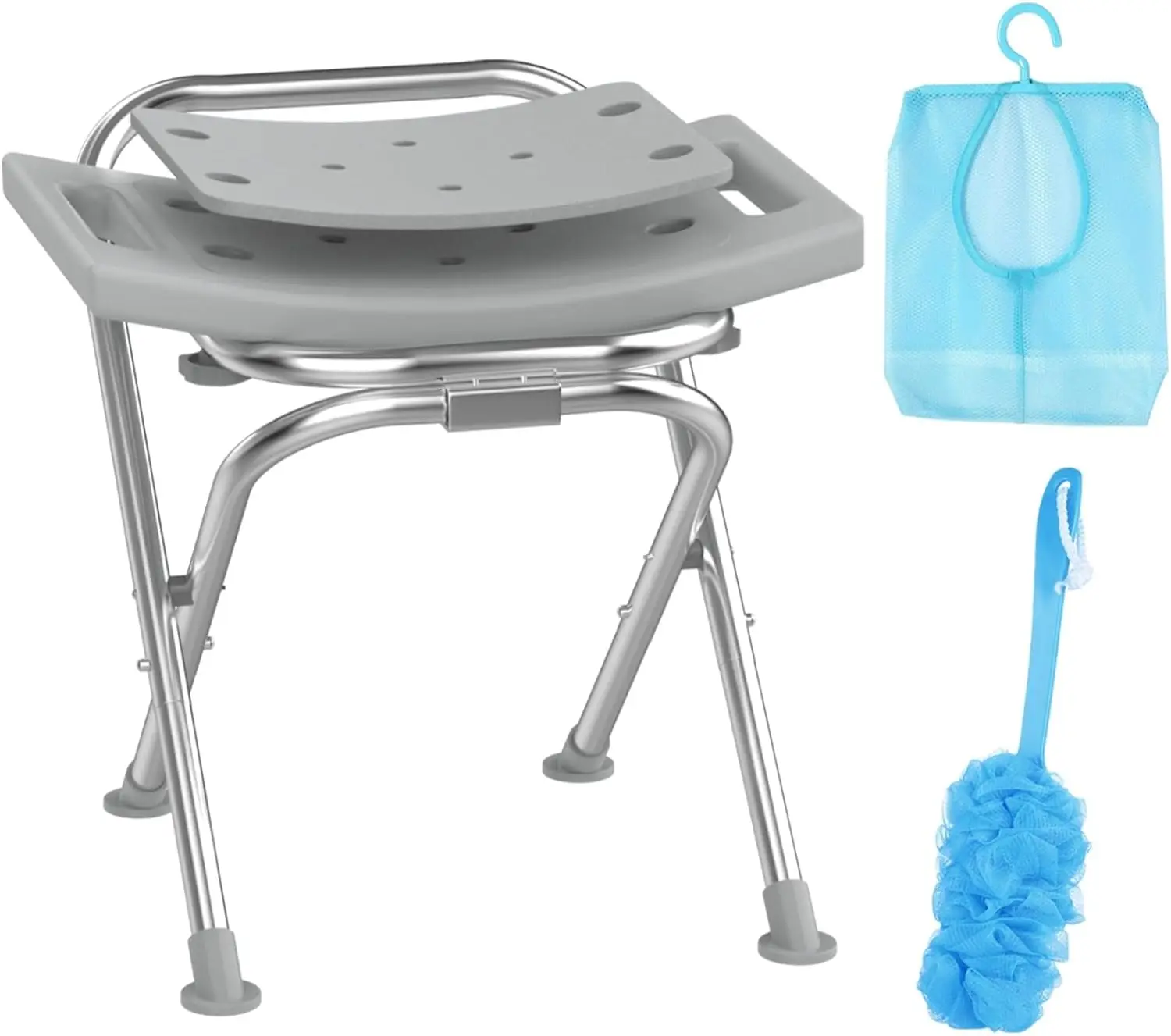

Foldable Shower Chair Stainless Steel Portable Seat for Elderly Disabled Travel Anti-Slip Gray