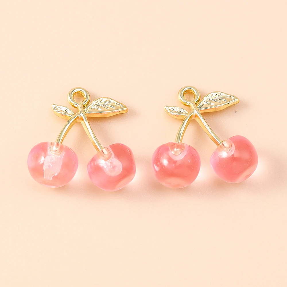 Leslie 5 Stück neue hübsche Kristall-Kirsch-Charms für die Herstellung handgefertigter DIY süßer Kirsch-Anhänger Schmuck Halskette Ohrringe Zubehör – Detail 9