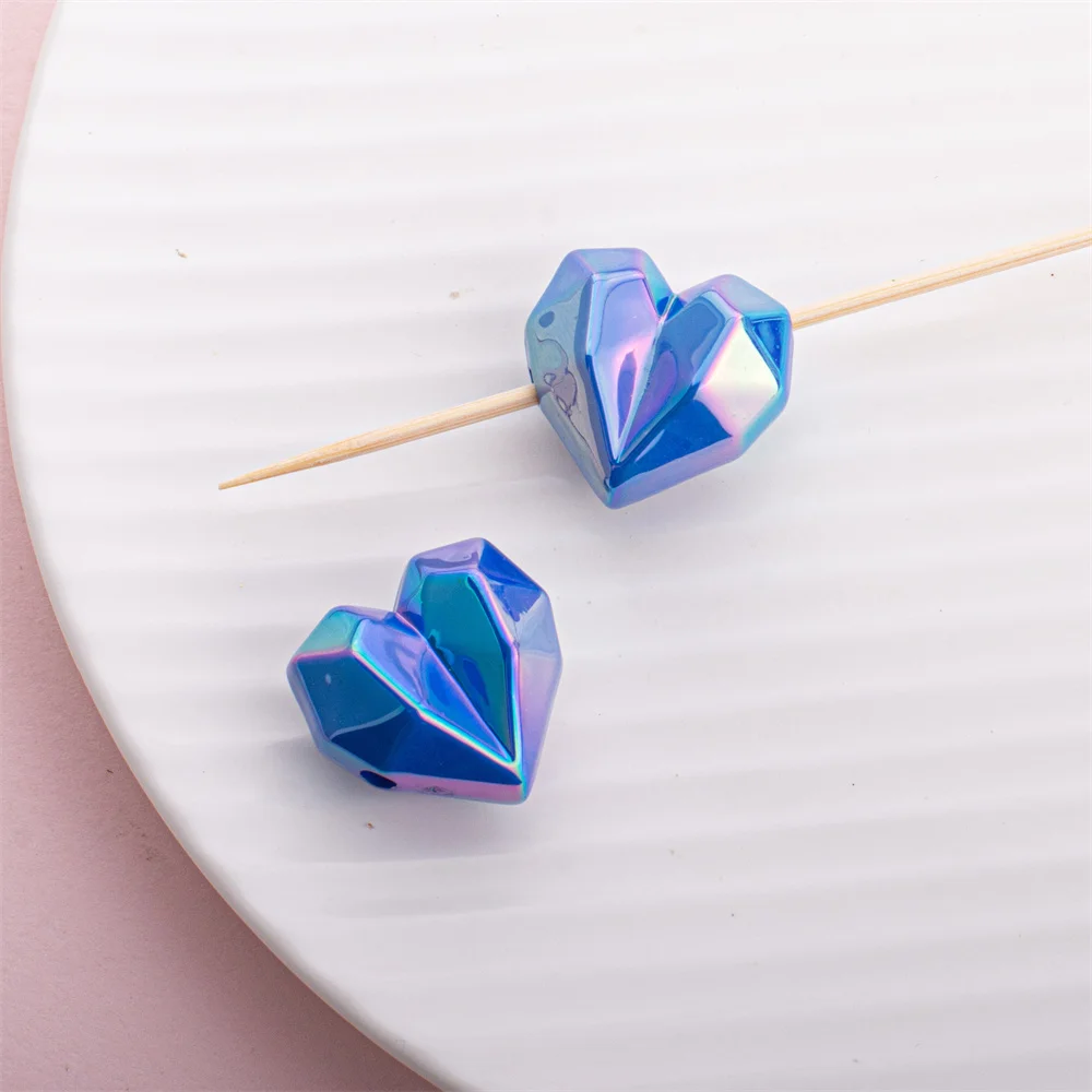 CH07  Plated High Quality Solid Color Diagonal Hole Acrylic Heart Cut Three-Dimensional DIY Mobile Phone Chain Bracelet Material