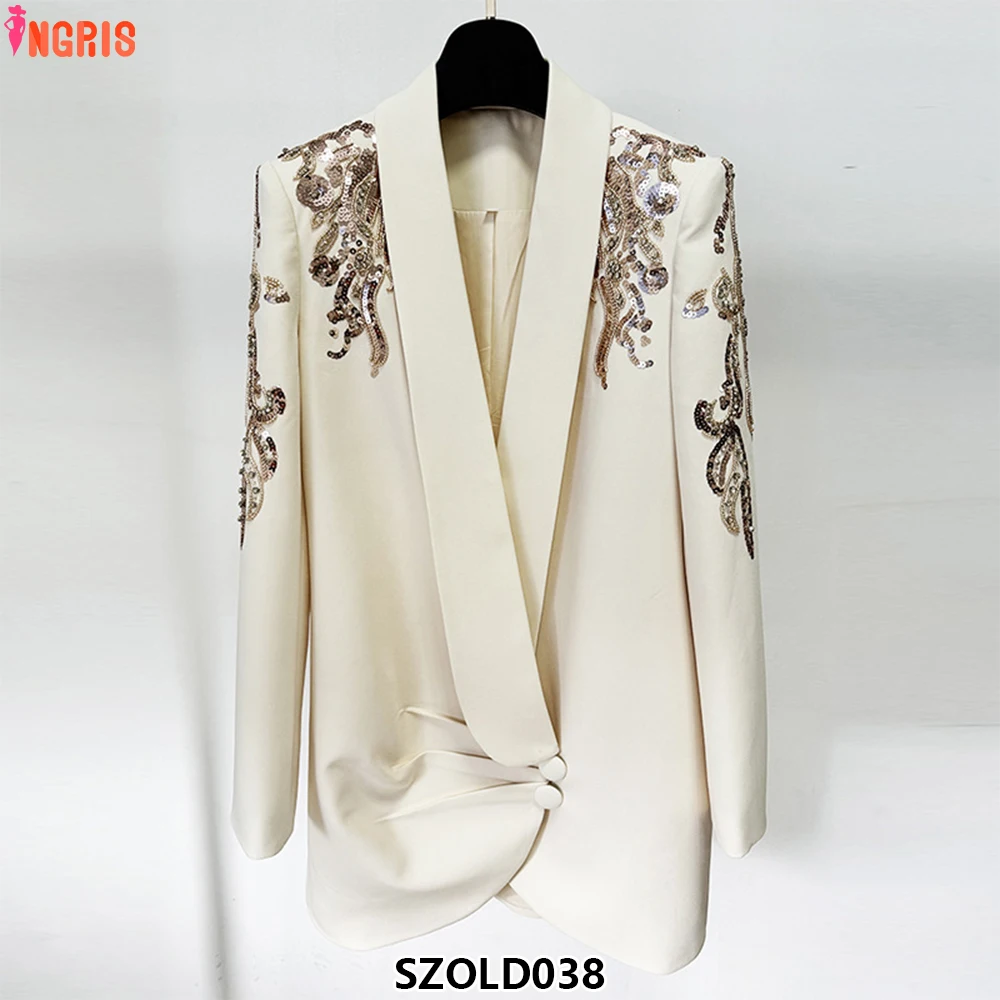 

2025 women's luxury sports jackets for women heavy sequins beads rhinestones for women-SZOLD038