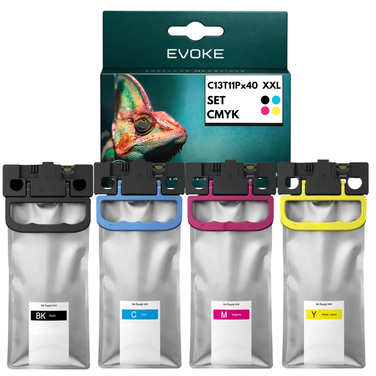 Evoke Compatibele Inkt voor Epson T11P1 T11P2 T11P3 T11P4 XXL 4X Cmyk: Zwart, Cyaan, Magenta, Geel 1520 ml Workforce Pro Em-C800R Em-C800Rdwf; Ep-C800R Ep-C800Rdw