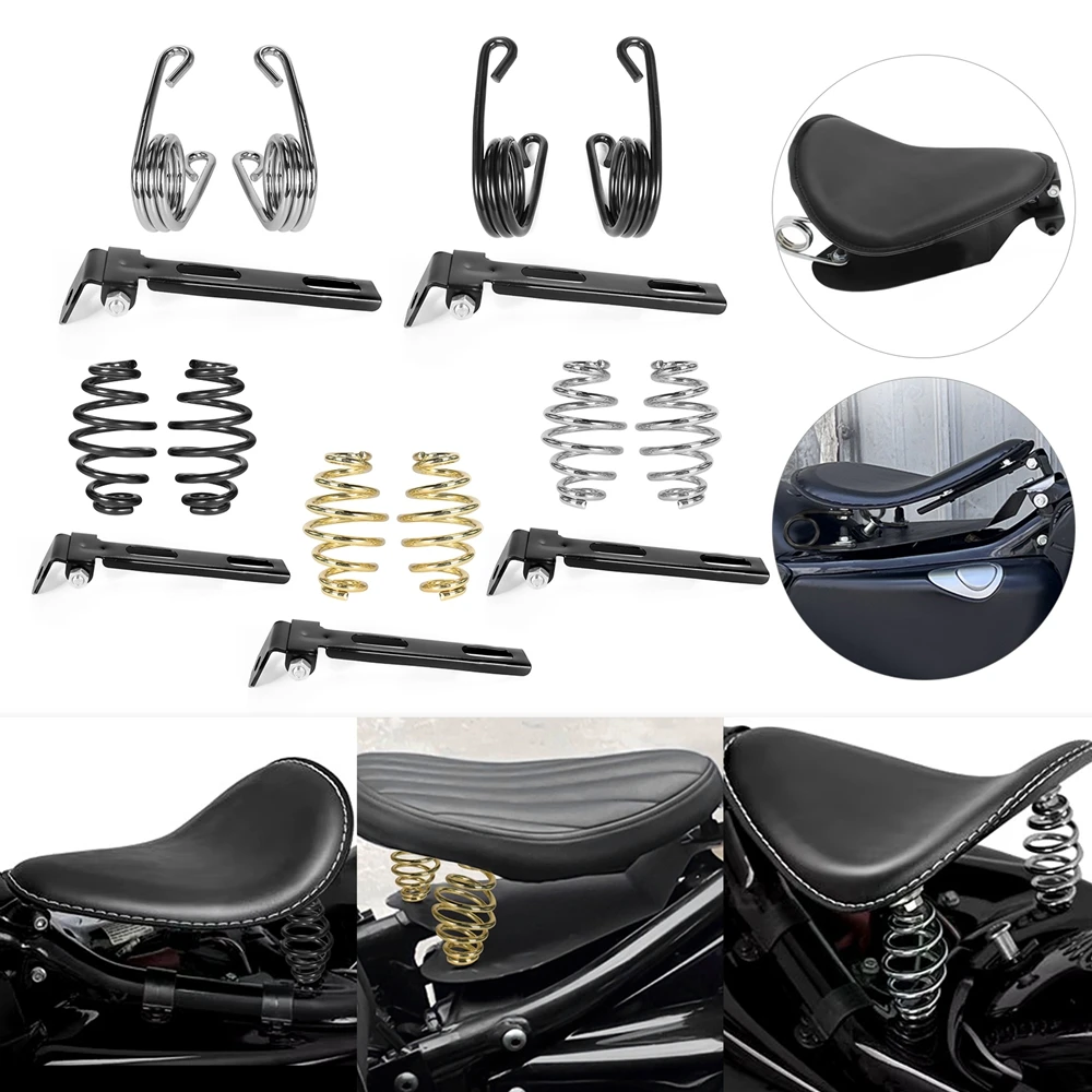 Motorrad Retro Schwarz Leder Old School Solo Sitz + 3" Feder Drehhalterung für Harley Custom Chopper Bobber Sattelsitz