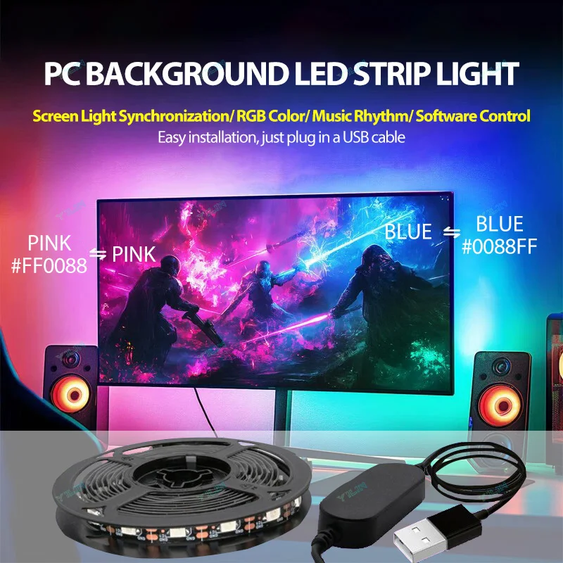 

USB LED Strip Lights Dream Color RGBIC Computer Monitor Back Light PC Monitor Screen Color Sync Changing Smart Software Control