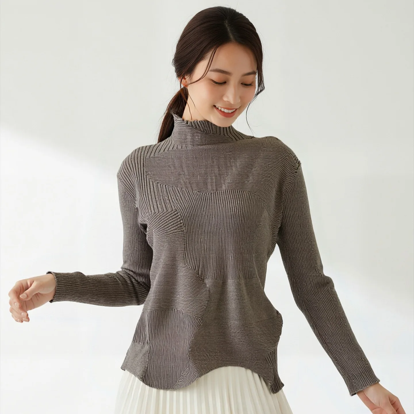 Miyake Folds 2025 Autumn/Winter Irregular Cashmere Sweater Design Sense Niche Solid Colour Bottom Cashmere Ruffle Top Pleated