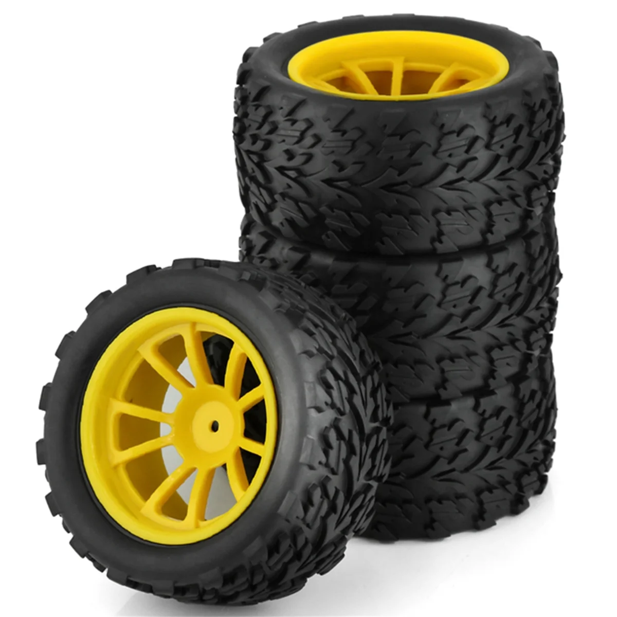 4Pcs 118MM 1/10 RC Monster Truck Buggy Tire Tyre Wheel Foam Insert 12mm Hex for Traxxas Arrma Redcat HSP Tamiya, Yellow