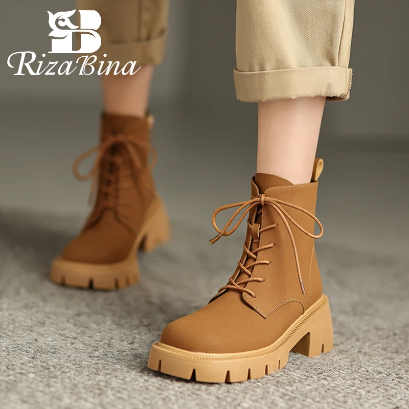 

RIZABINA New Arrivals Women Ankle Boots Genuine Leather Winter Shoes Woman Ins Chunk Short Boots Ladies Footwear Size 34-39