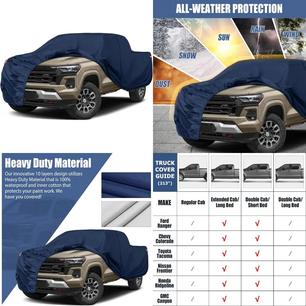 

Heavy-Duty Waterproof Double Cab Truck Cover for 2005-2026 Models, 10-Layer Protection with Cotton Liner, 5ft Bed Length