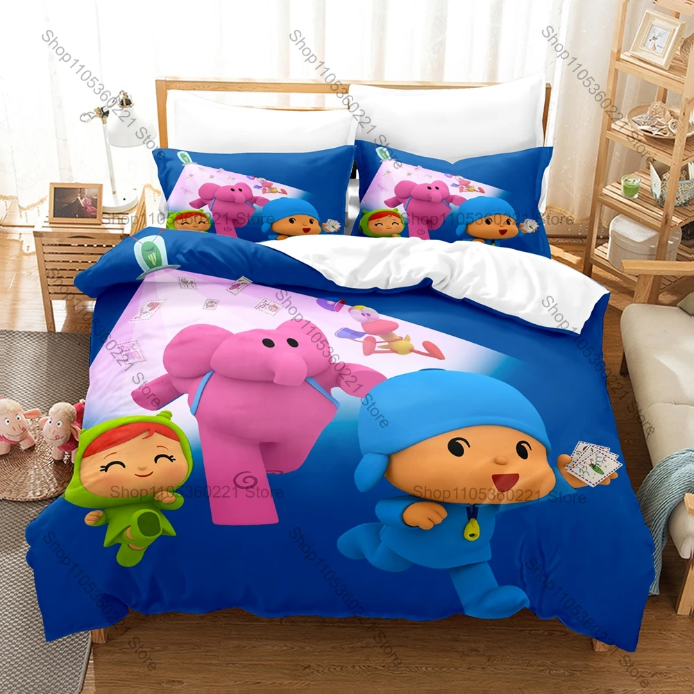 

Soft Polyester Microfiber Let's Go Pocoyo Learning Cartoon Themed 3PCS Bedding 1 Duvet Cover + 2 Pillowcases All Season