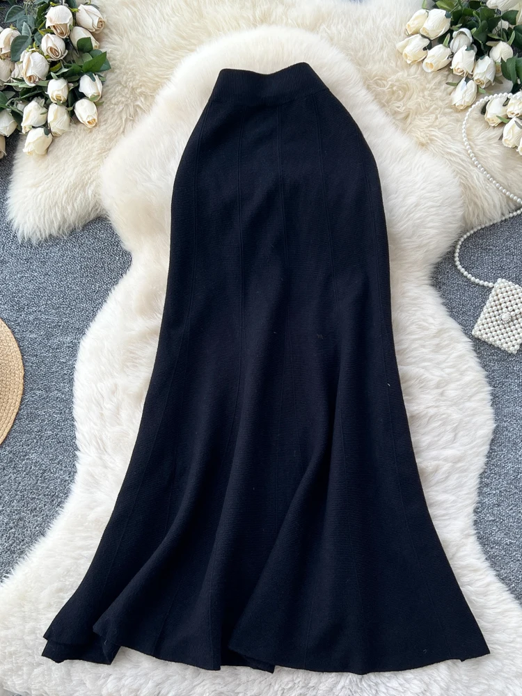 Faionable Gebreide F Rok Dames Lente Zomer Ci Pendelen Stand Fit A-lijn Rok Elastische Taille Fi Staart Ontwerp