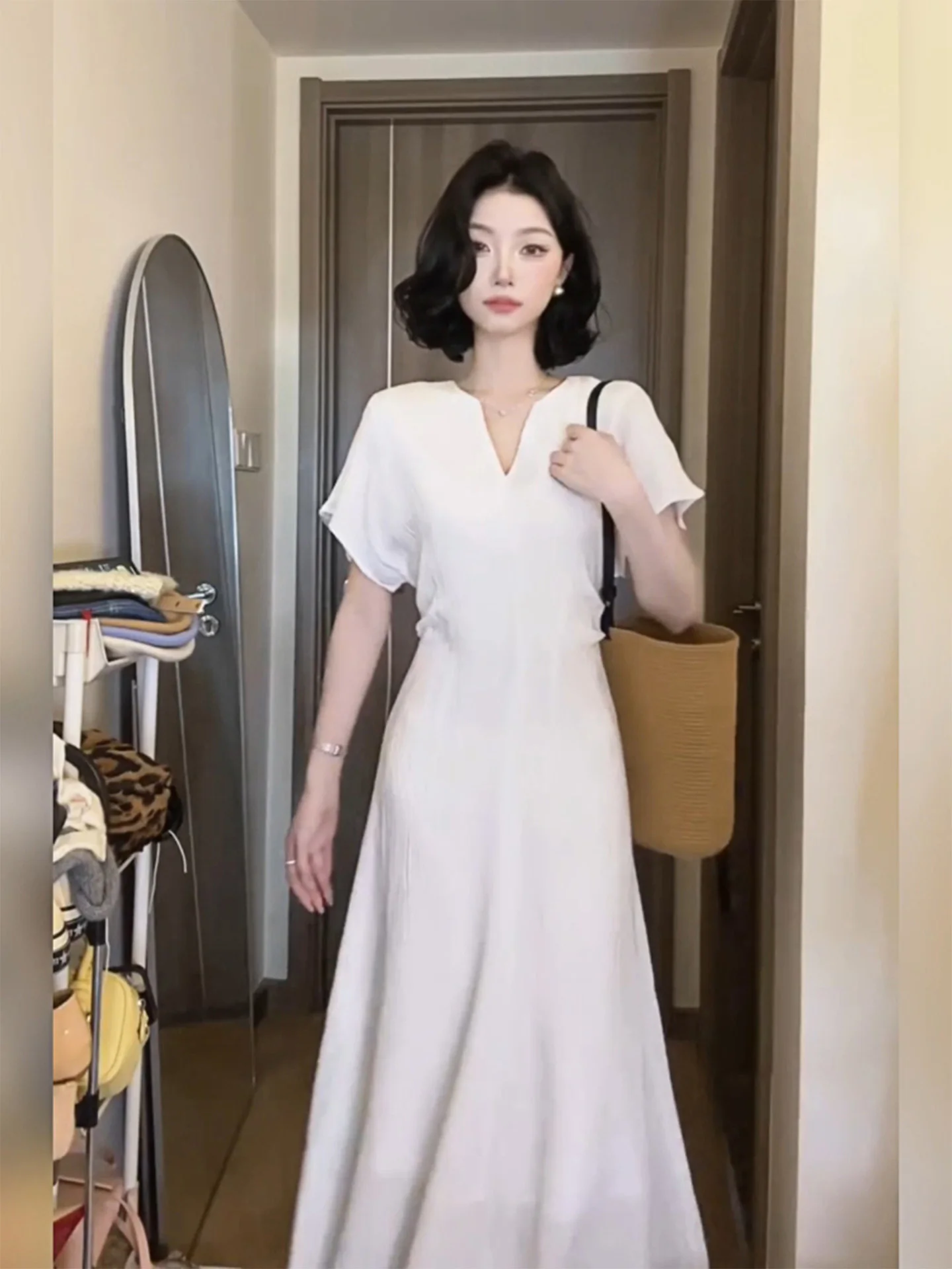 

XZY Slimming V-ne ort Sve Long Dr Women's plus Size Summer Belted Commute Sle High Waist A-line Skirt Dr