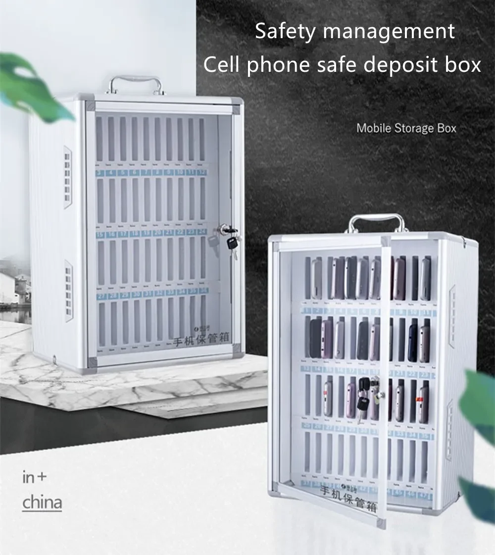 Portable Suitcase Mobile Phone Custody Safe Deposit Box Wall Mounted Cell  Storage Aluminum Alloy Cabinet Locker Lock 36 Slots