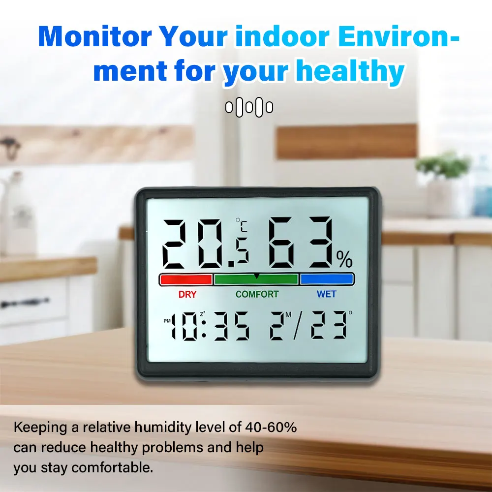 Professional Grade Indoor Temperature Humidity Meter with LCD Display - Digital Thermometer Hygrometer for Home Weather Station