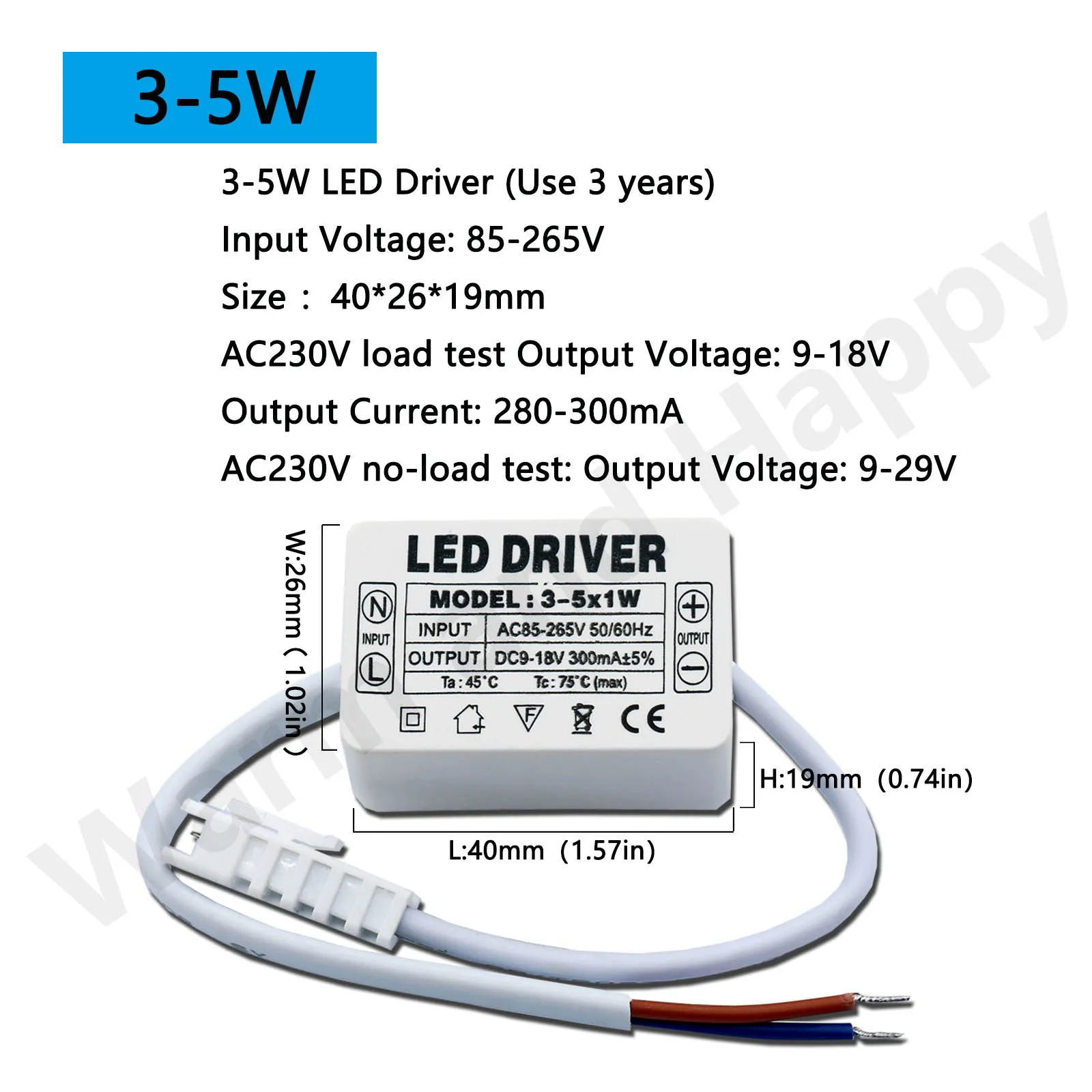 Controlador LED 300mA 1-3w 4-7w 8-12w 18w 20w 18-25w 25-36w Controlador de corriente constante LED Fuente de alimentación para transformador LED del