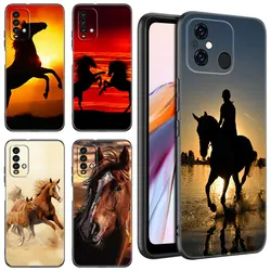 Horse Animal Black Silicone Phone Case For Xiaomi Redmi 11 Prime 11A 12C 13C A1 A2 + 12 4G 10 5G 8A 9A 10A 9C 10C 9i 12R Note 9T