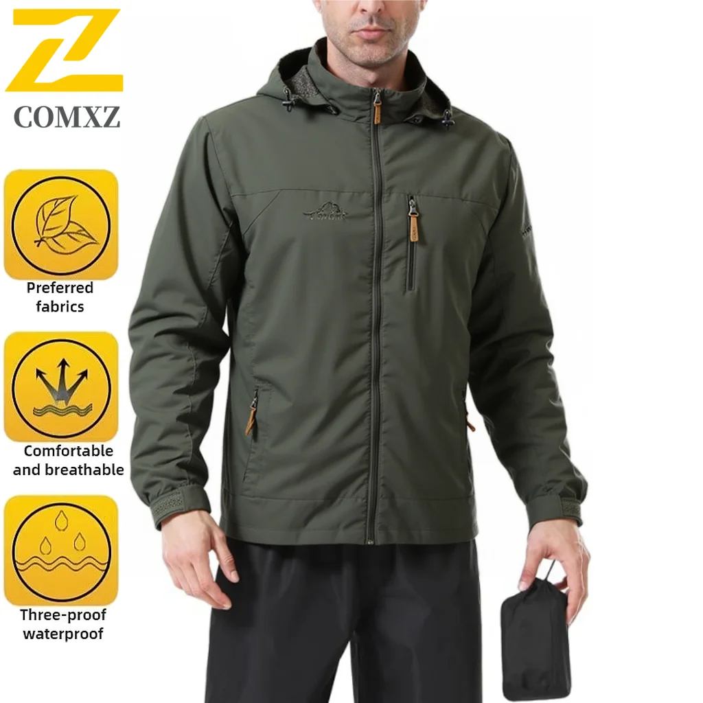 

Mens Outdoor Windproof Jacket Lightweight Waterproof Hiking Hoodie Detachable Hood Trekking Coat for Camping Mountaineering​