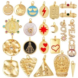 Trendy Good Luck Colorful Happy Face Heart Moon Triangular Charm Attachment,Brass Real Gold Plated Jewelry Findings Supplies