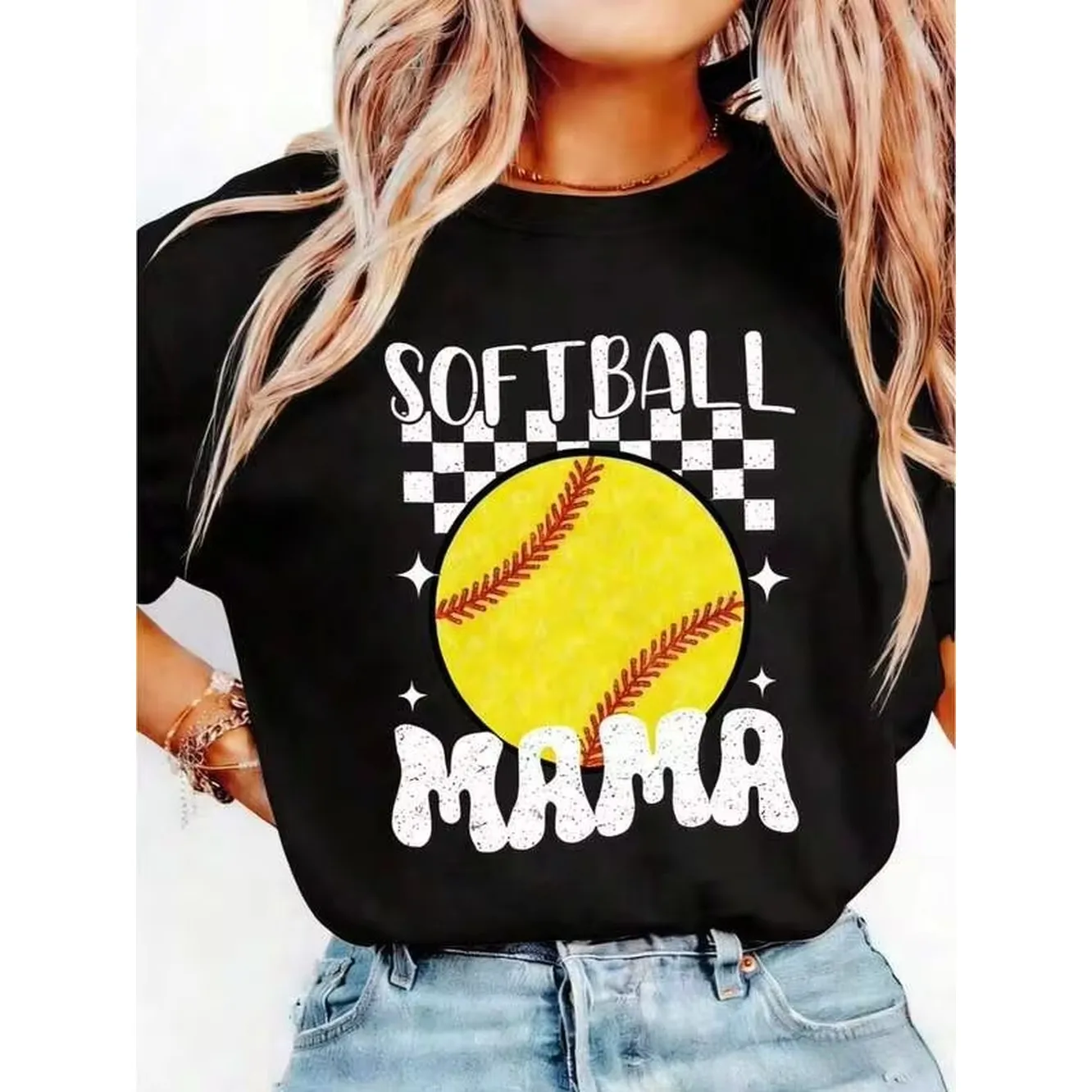 Retro Softball Mama Shirt, Softball Shirt,Sports Shirt, Retro Mom Shirt, Softball Mom Shirt, Gifts Mom,Faux Glitter,% Cotton Oversized Short Sleeve Cl