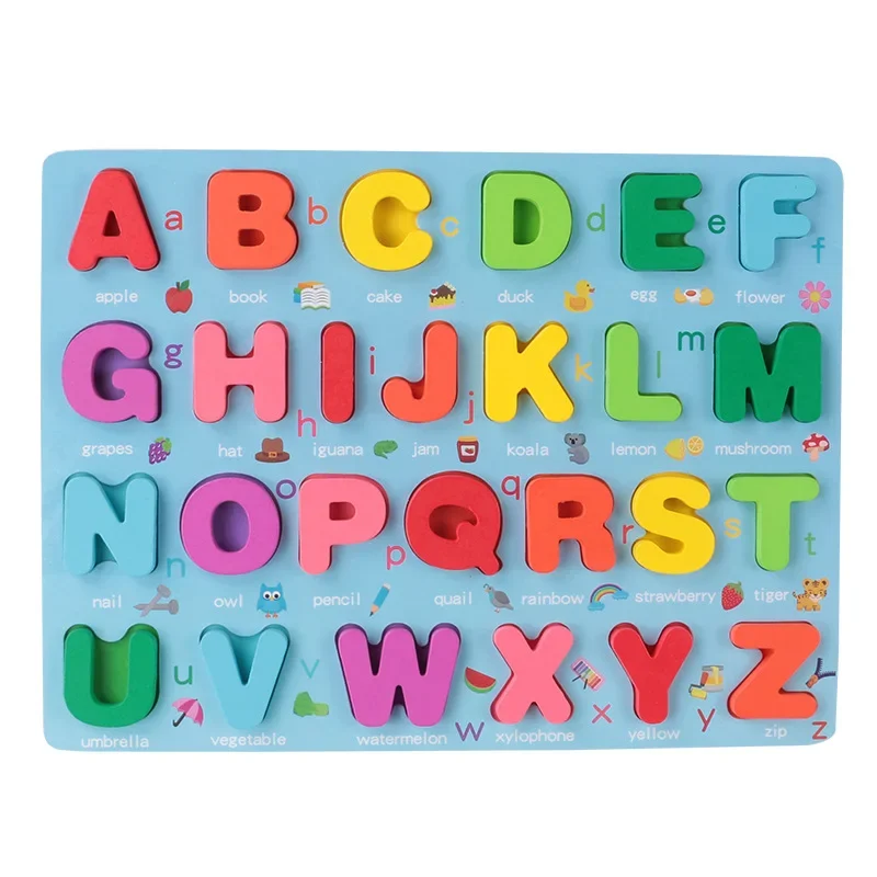 Children's Early Education Number Letter Shape Cognition Board Baby 3D Wooden Hand Grab Puzzle Educational Intelligence Toy