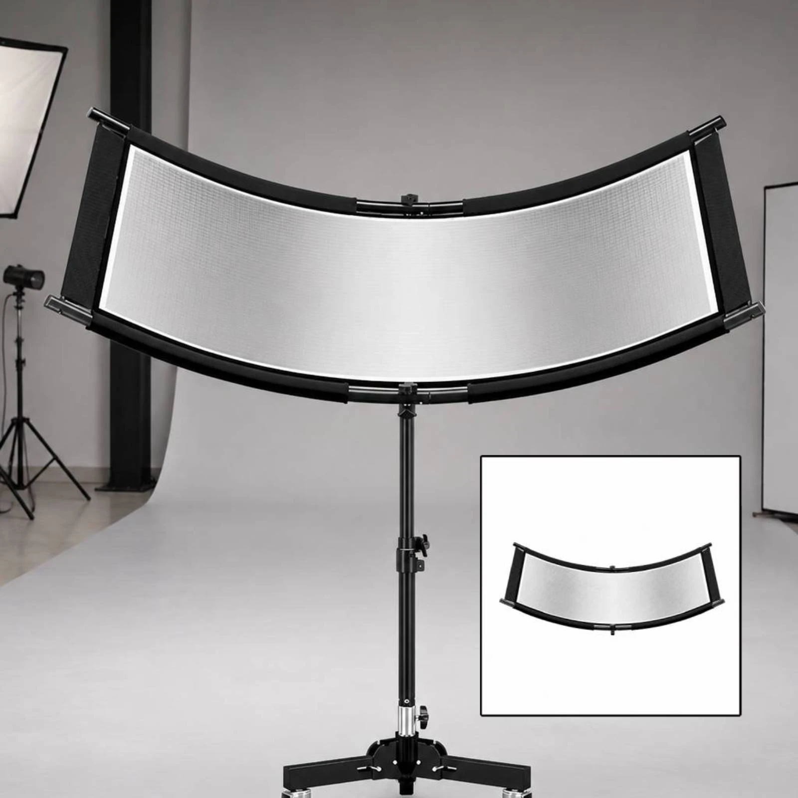 U Shaped Curved Photo Reflector Kit with Support Rods and Storage Bag for Soft Even Light Distribution