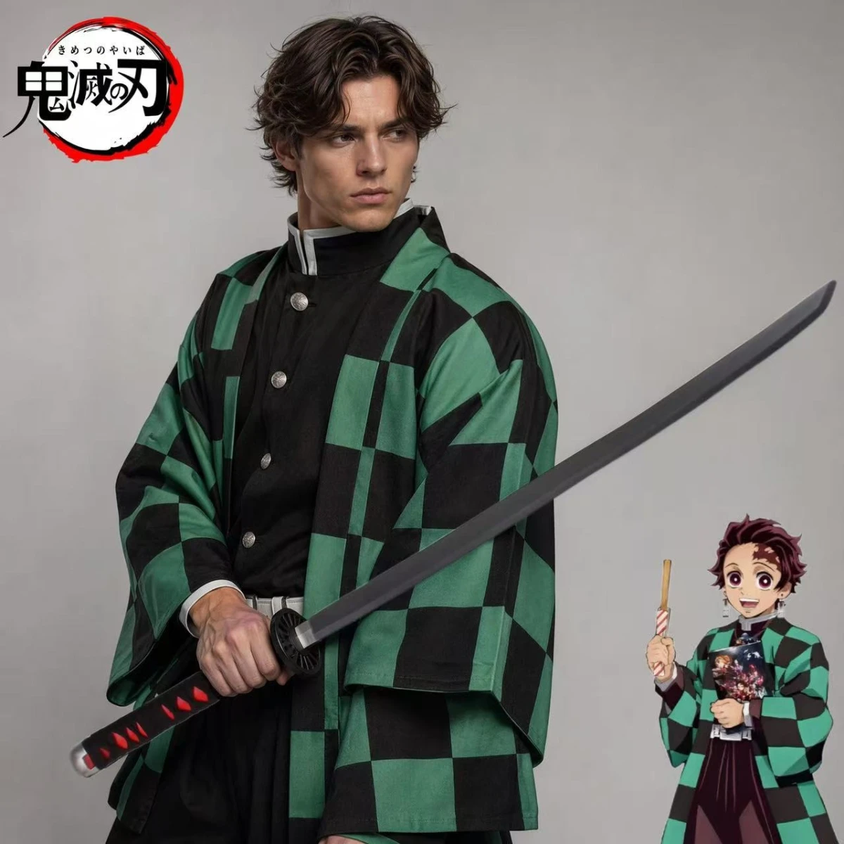 

39.37inch 100cm Demon Slayer Tanjiro Kamado Black Red Blade Braided Handle Exact Anime Replica Cosplay Prop Desktop Collectible Holiday Gift
