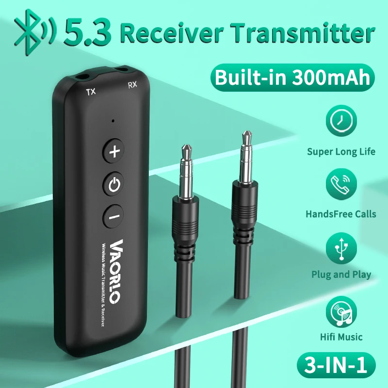 3 IN 1 Bluetooth 5.3 Audio Receiver Transmitter 3.5MM AUX USB Stereo Music Wireless Adapter With Mic For Car Kit TV PC Headphone