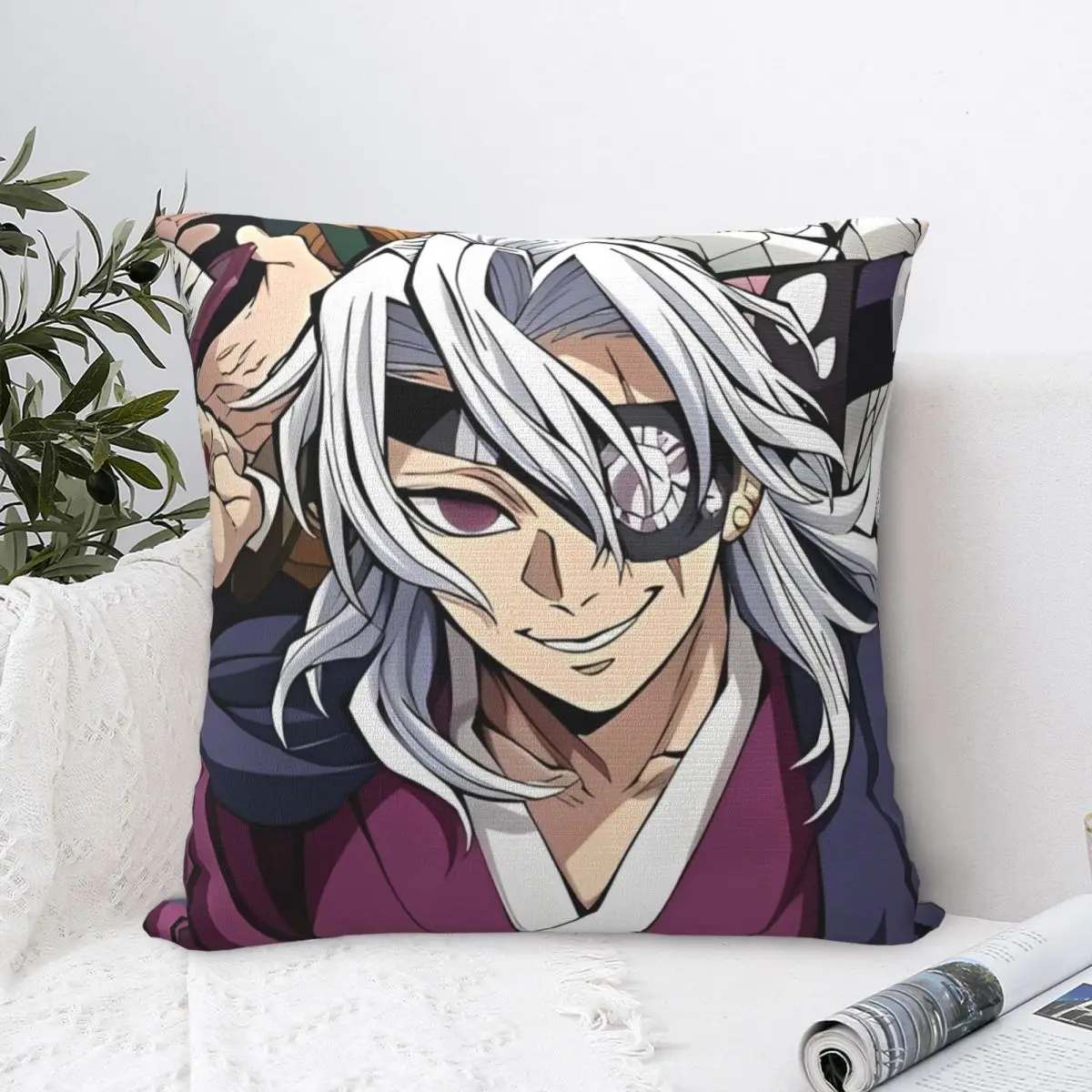 Sound Hashira Tengen Uzui Throw Pillow Cover Polyester Decorative Pillow Anime Demon Slayer Casual Pillowcover Home Decor