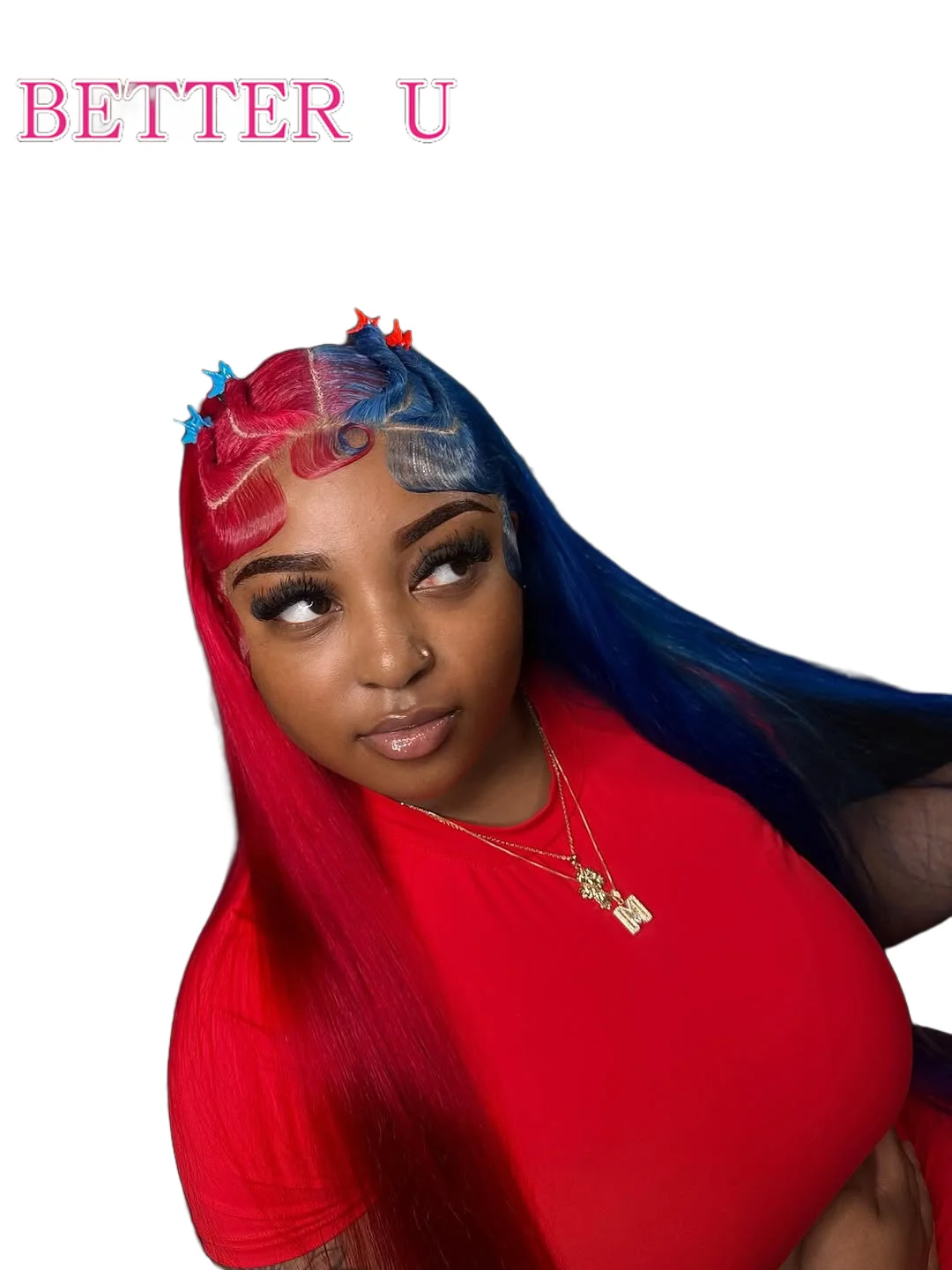 الأحمر مع الأزرق شعر مستعار بشري داكن مستقيم الدانتيل الباروكات الأمامية قبل قطعها البرازيلي نغمتين الملونة 13x4 13x6 الدانتيل شعر مستعار أمامي #3