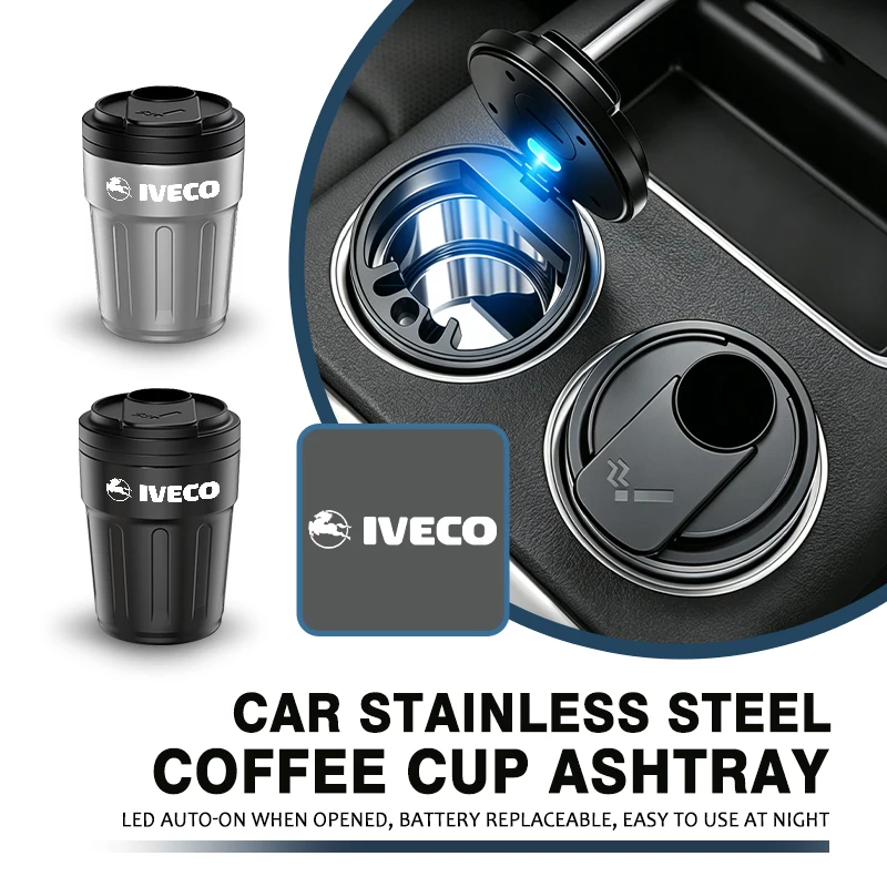 Cenicero para Auto IVECO con Apertura de un Botón, Luz LED, Accesorios Metálicos para Daily, e-Daily, 4x4, Eurocargo, S-eWay, T-Way, Stralis ‌