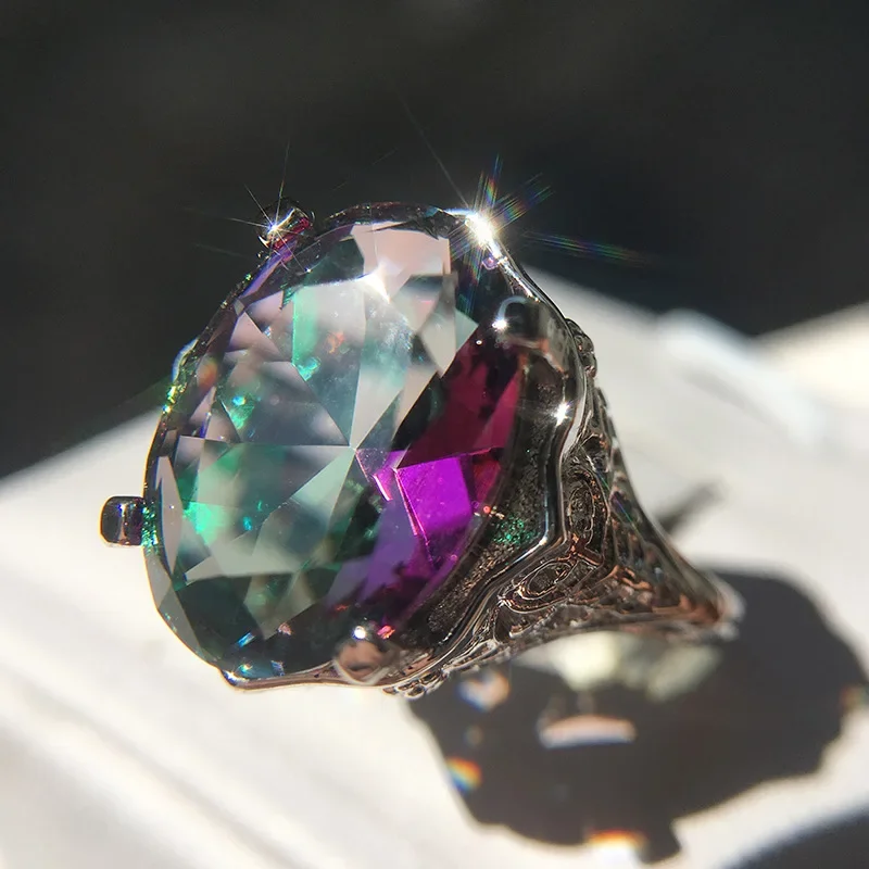 Fashion 925 Stamp Ring New Style Cushion Cut 1ct Colorful Zircon Stone Engagement Wedding Band Silver Ring for Women