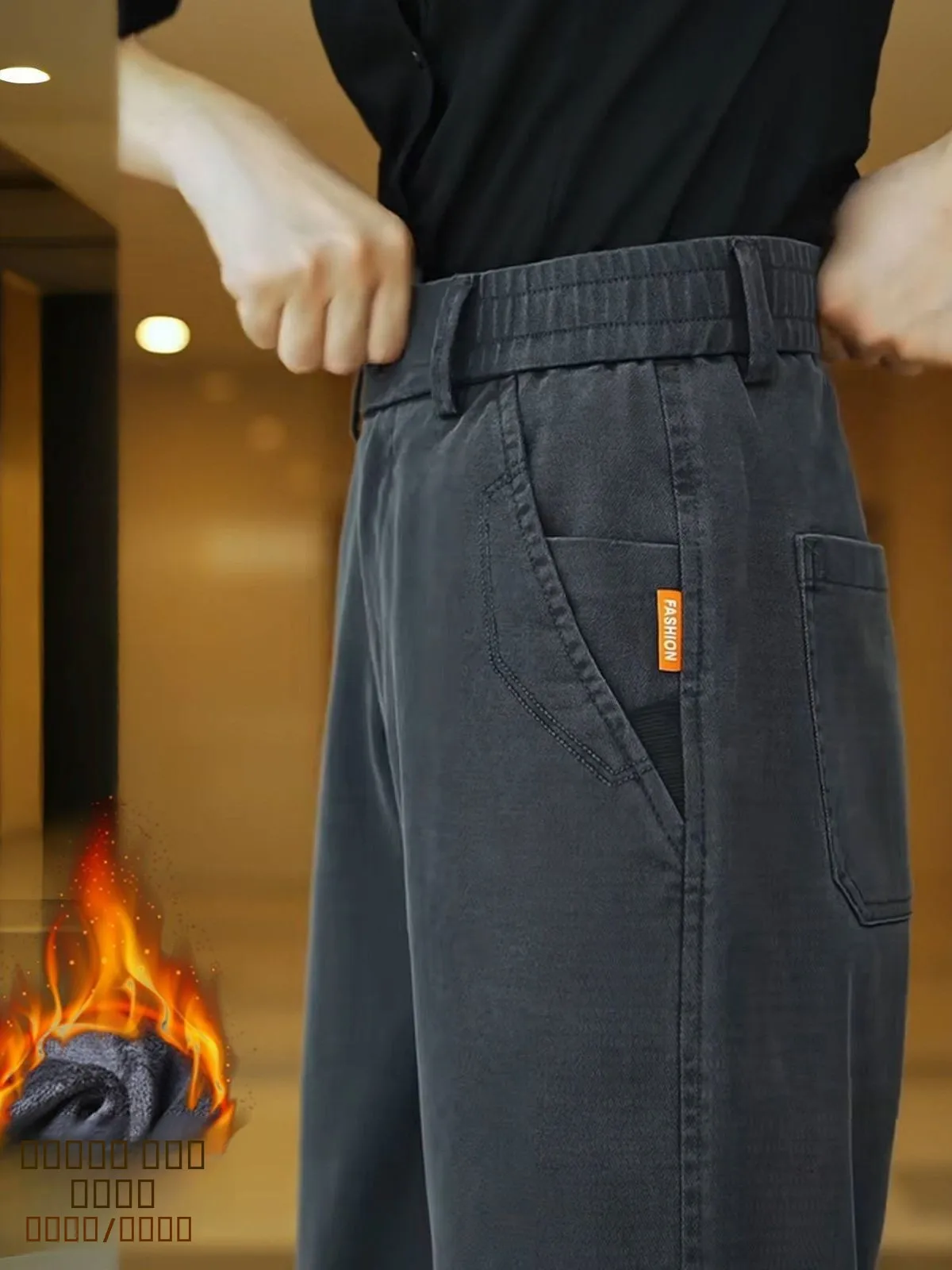 

Men's Autumn Winter Thiened Fce Warm Straight Leg Casual Pants Six kets Busin Casual Wear Resistant Work Long Trou...