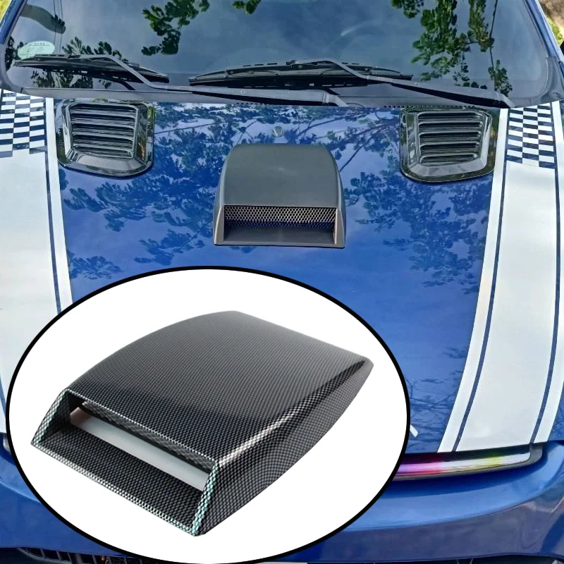 Universal Glossy Black Carbon Car Front Engine Bonnet Hood Scoops Vents Decorative Air Flow Intake Sticker Cover Accessories