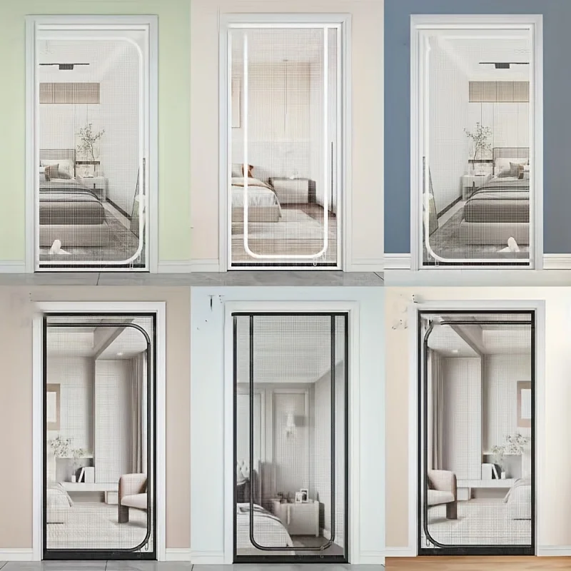 Durable Cat-Proof Screen Door, Easy Adhesive Installation, Double Zippers for Quick Entry and Exit, Suitable for Homes
