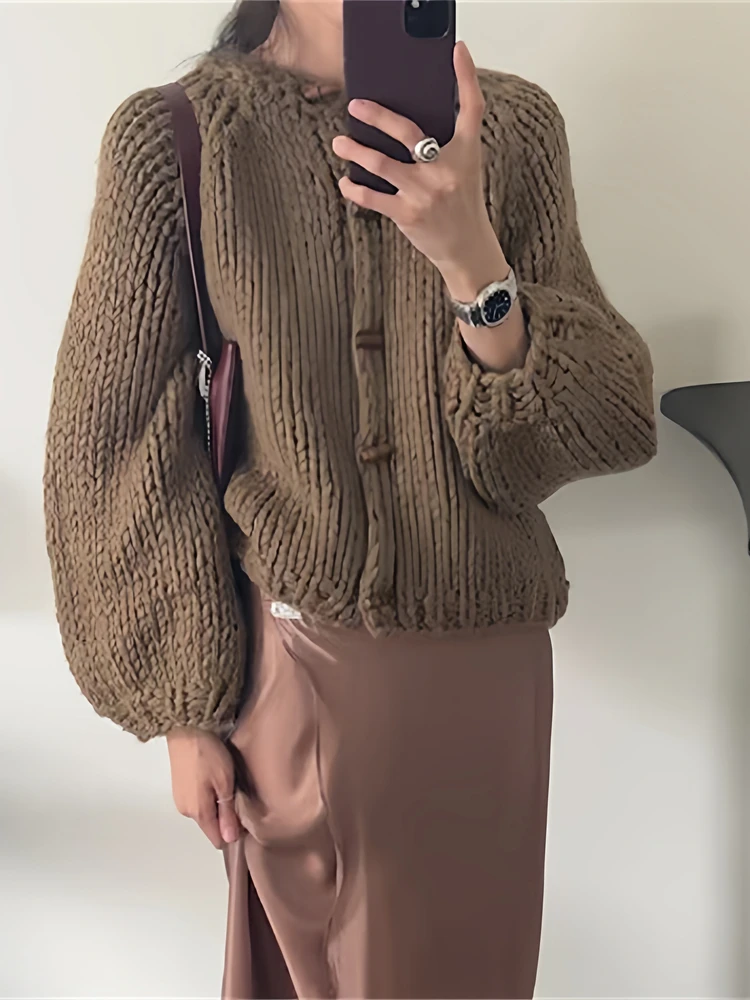 Abnehmen ort Strickjacke Casual Faion Lose Herbst Winter Vorne Offen Pullover Polyester Warme Lange Sve runde Ne