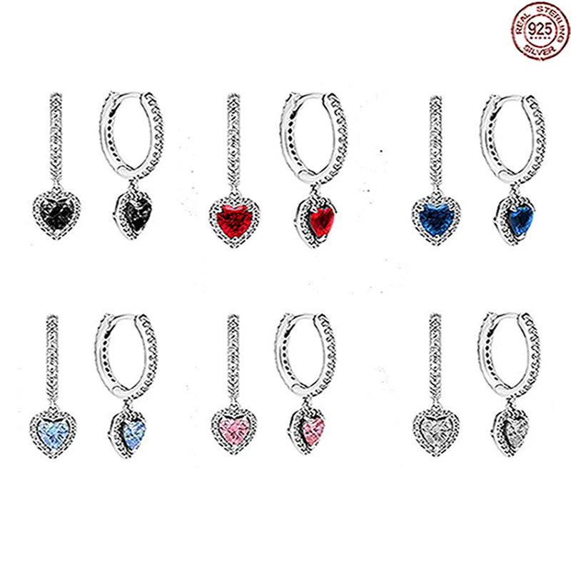 Popular 925 Sterling Silver Exquisite Colored Zircon Heart shaped Women's Earrings Fit Original Design Elegant Gift