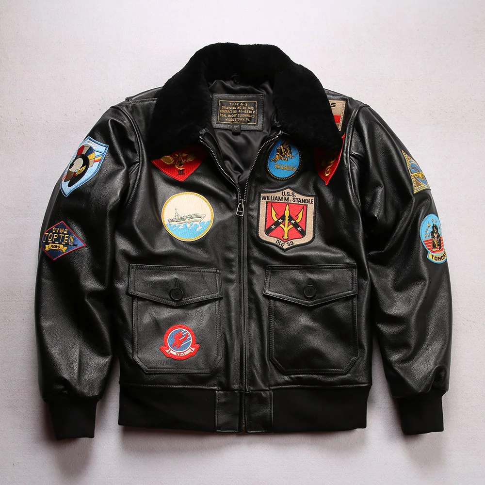 Top Gun Bomber G1 Flight Top Layer 100% genuine Cowhide Leather Jacket High Quality Man Genuine Leather Lapel Leisure Jackets