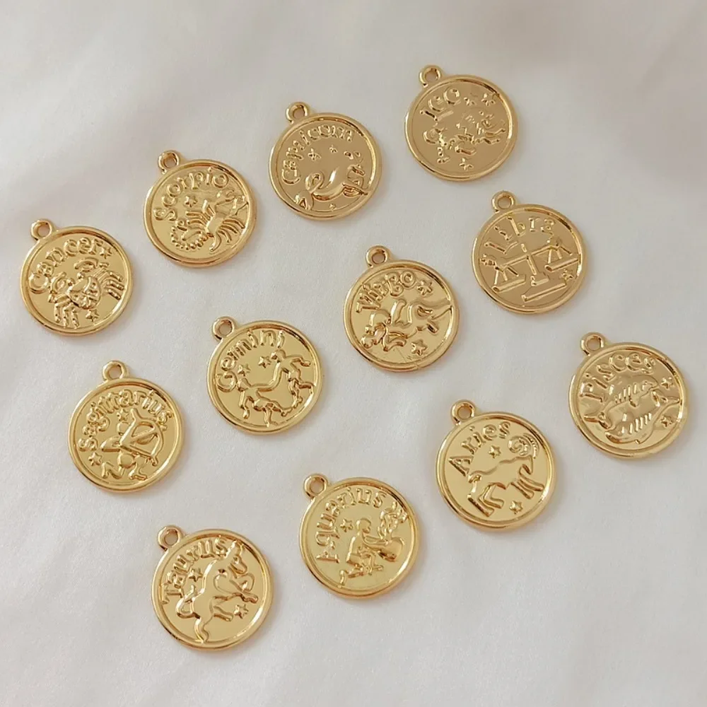 

14K Color Preservation Zodiac Pendant 18mm Pendant, 12 Patterned Round Pendant, DIY Handmade Jewelry