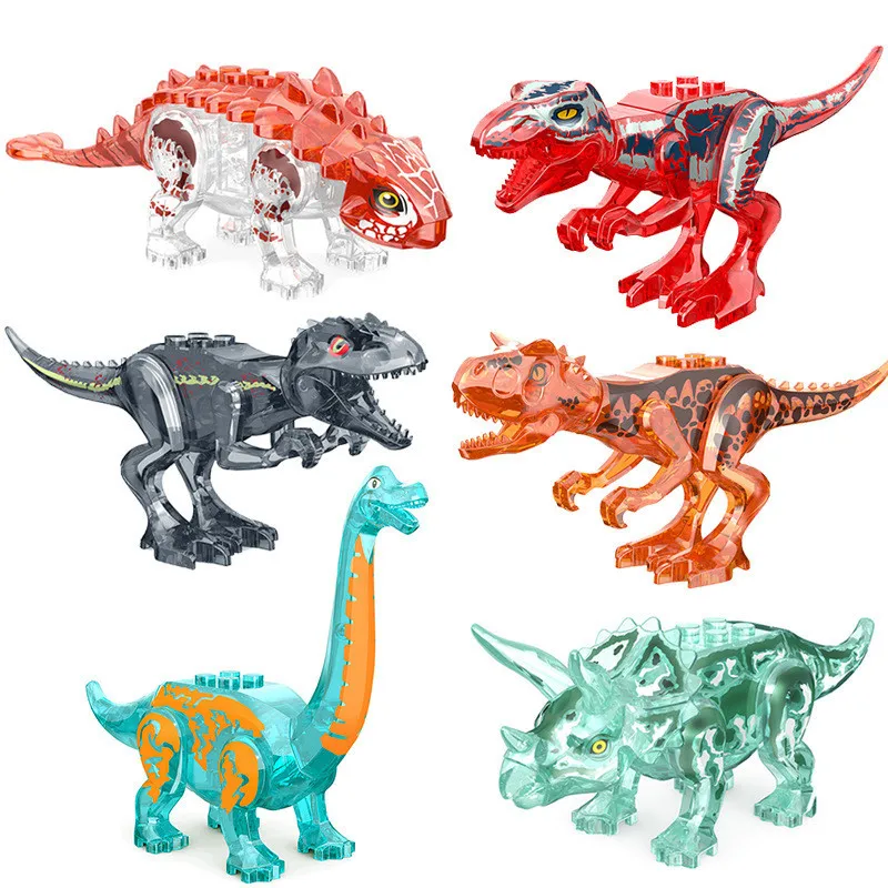 Jurassic Dinosaurs Crystal Transparent Building Blocks Simulation Tyrannosaurus Action Figure Models Children Toys Animals Gifts