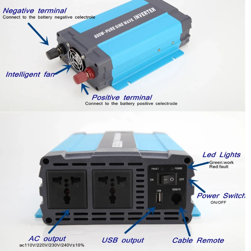 100% Pure Sine Wave Output 300W 600W off grid inverter 48V 36V DC to 110V 120V 220V 230V 240V AC Output solar wind inverter 500W