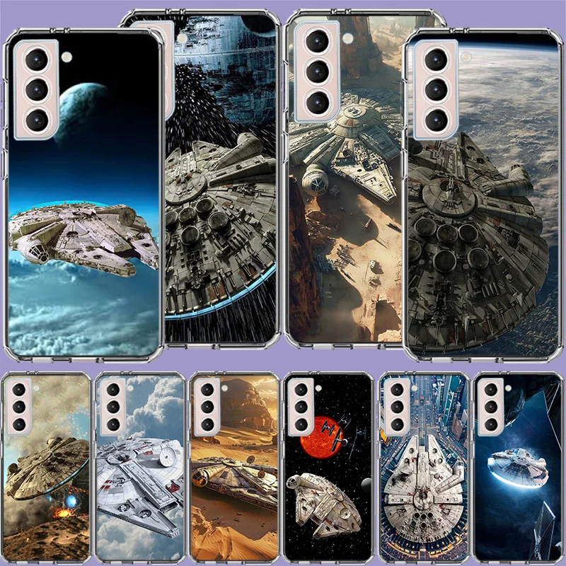 Millennium Falcon in Space Clear Phone Cases for Samsung S26 Ultra Galaxy S25 Edge S24 S23 FE S21 Plus S20 S22 S10 Cover Pattern