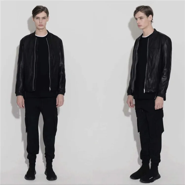 

New Men's Slim Fit Full Leather Baseball Jaet Youthful Energy Sle Regular Sve Length Large Size Genuine Leather Coat