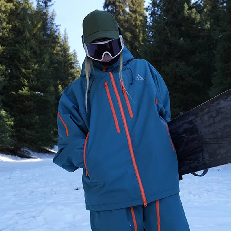 Nuevo traje de esquí de Color sólido de invierno con aislamiento de algodón de doble tablero, Top de esquí impermeable, chaqueta de nieve deportiva holgada para exteriores para mujer